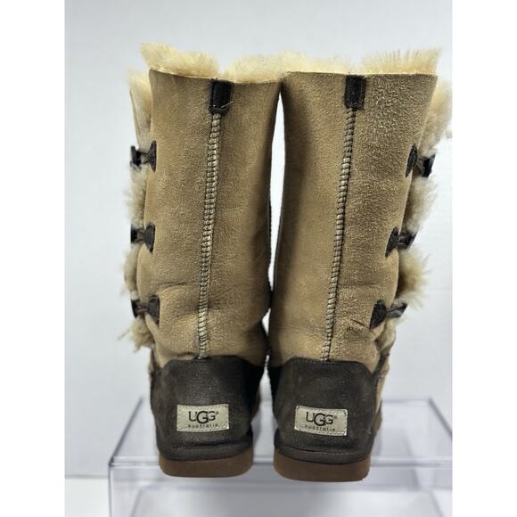 Ugg Bailey Button Triplet Brown Bomber Boot Sheepskin Shearling Lined Sz 6 Tall - Picture 10 of 13